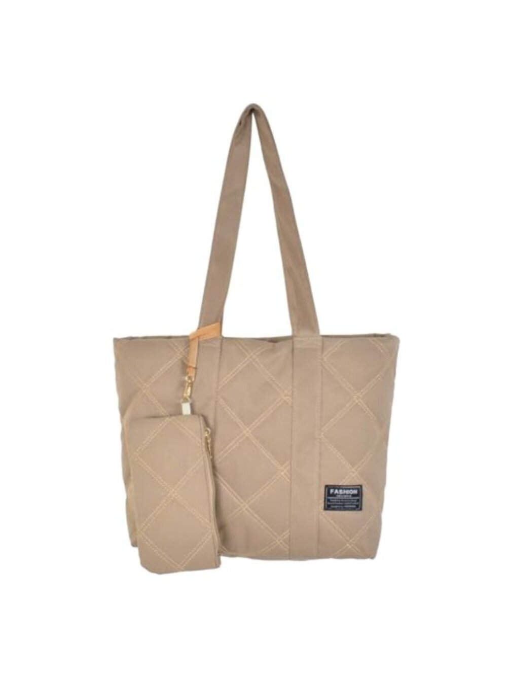 Large Quilted Oxford Fabric Tote Bag with Removable Wallet Zipper Shoulder